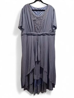 Crochet-Trim High-Low Dress in Slate Violet